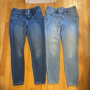 Women's Skinny Jeans - Dark Blue and Light Blue